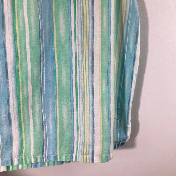 Womens Hot Cotton Striped Tank Top Green Yellow White M Linen Flaw - Picture 6 of 10